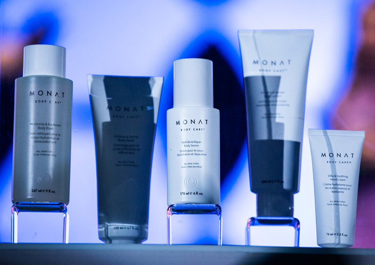 Close up shot of the 5 products featured in the MONAT BODY CARE™ collection.