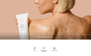 Blonde woman with monat scrub on her back