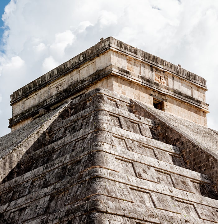 A chichen Itza pyramid photography since a low angle