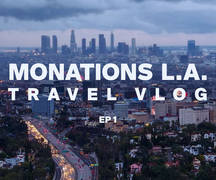 City of LA in the background with MONATIONS travel vlog written