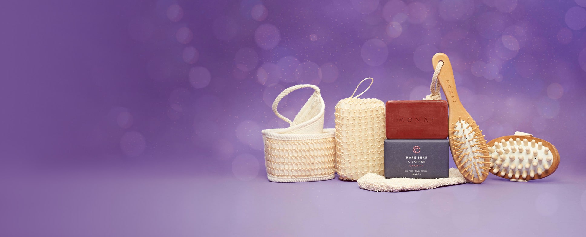 picture of more than a Lather Holiday set on a purple background 