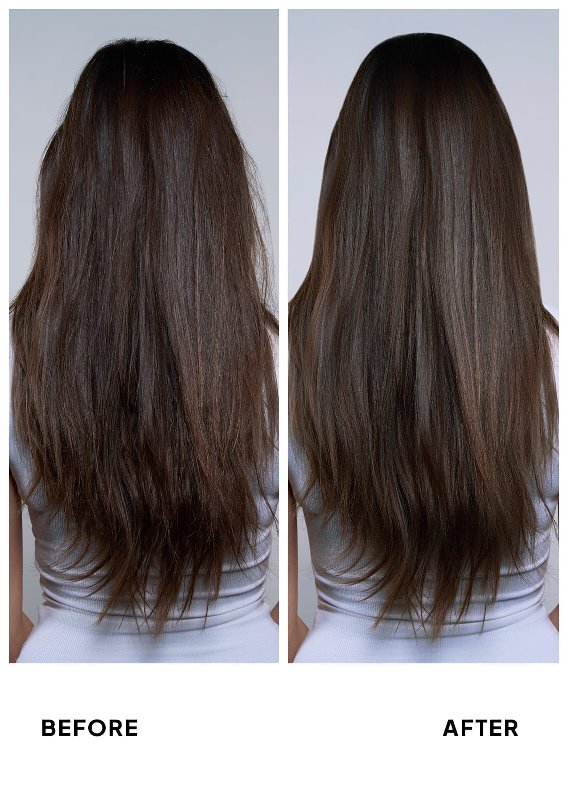 A clear dropper releases a single drop of transparent hair serum against a light gray background.